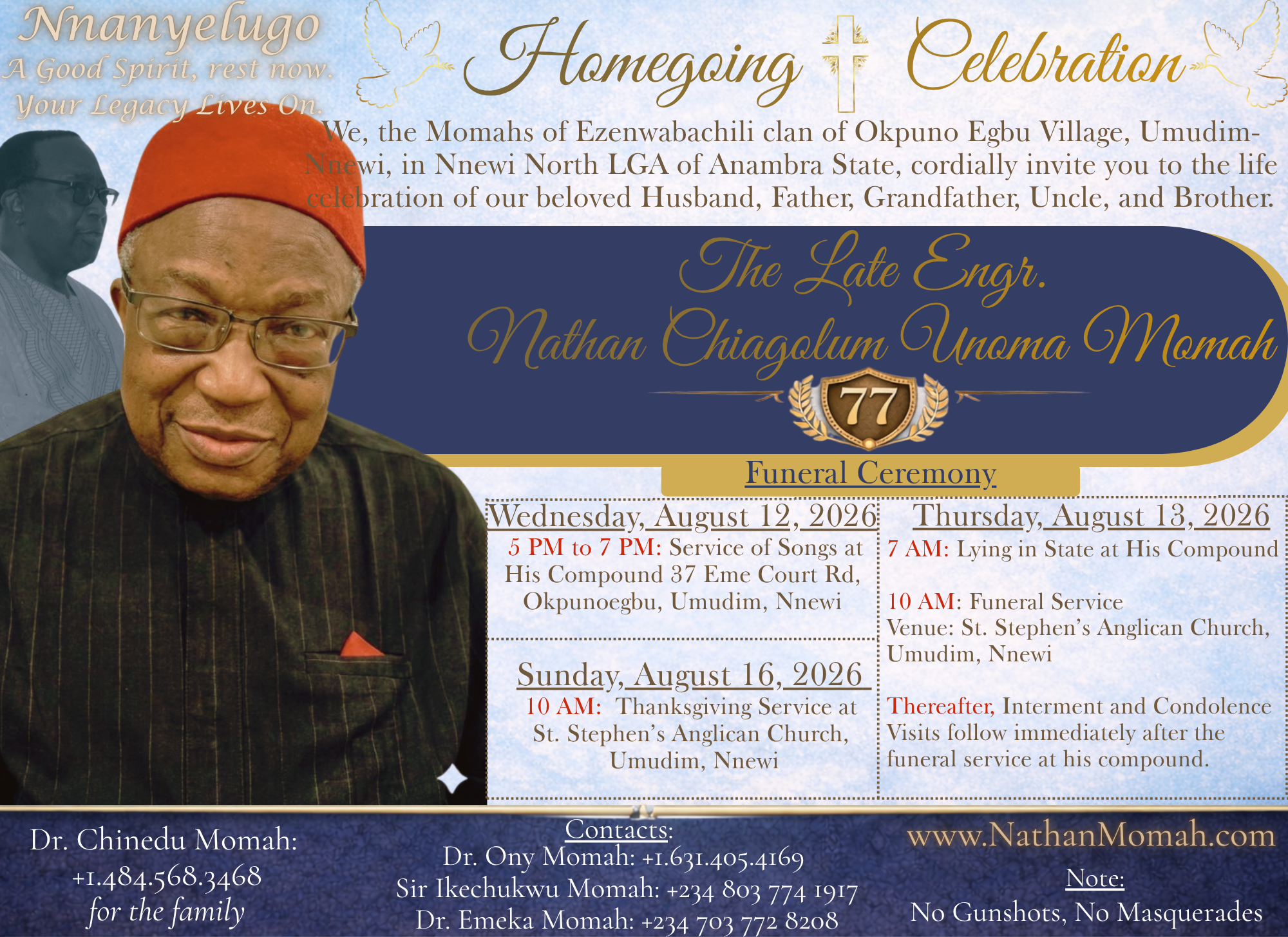 Nigeria Funeral Ceremony, August 12 to 16, 2026